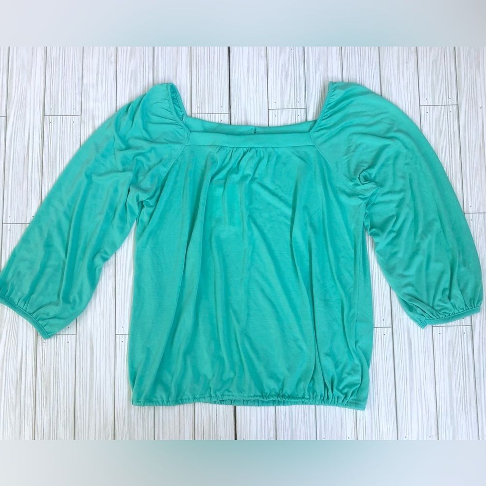 NWT Canyon River Blues Aquamarine Cyan Ruffle 3/4 Length Sleeve Tee - Size M